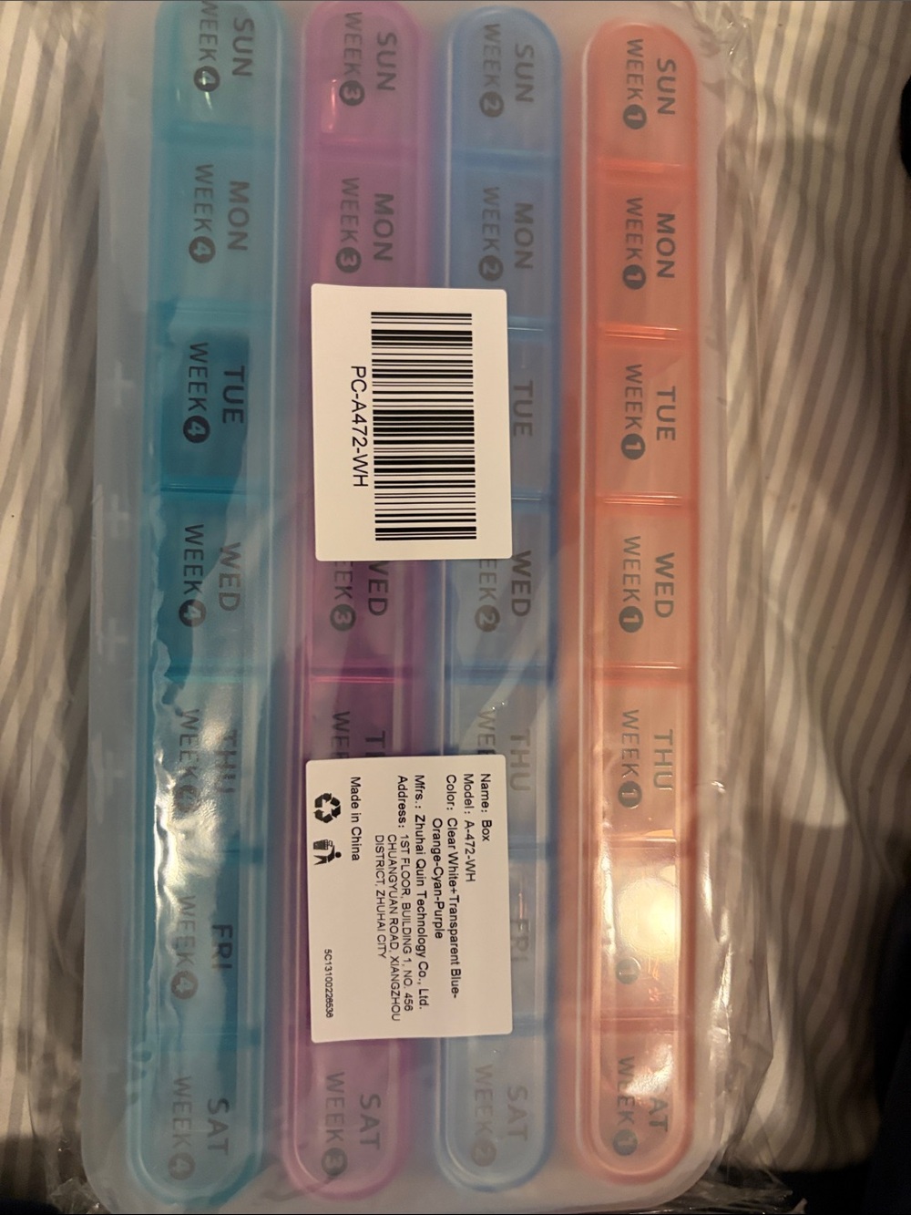 7-Day Weekly Pill Organizer - Blue, Purple, Pink, Orange